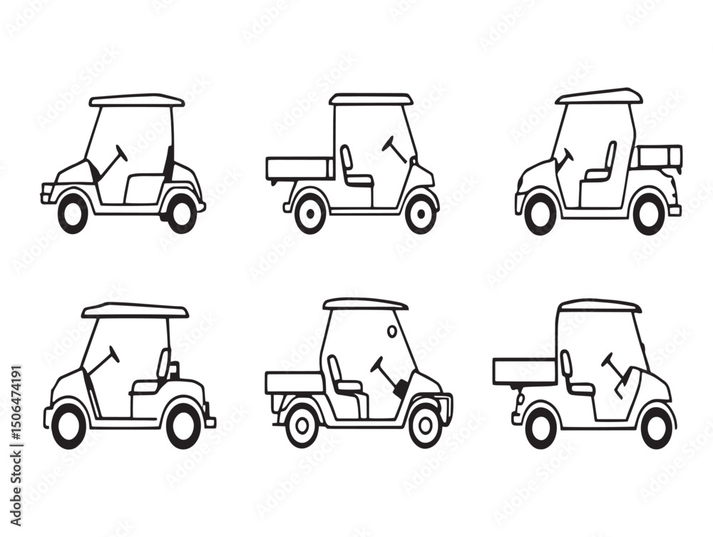 Fototapeta premium Golf cart line art drawing for digital design