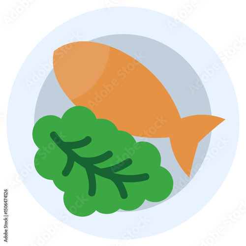 Cooked Fish Icon, Flat Design Style Icon, Restaurant Element Icon Collection