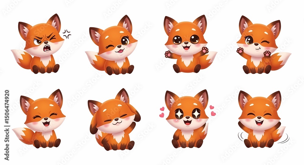 Fototapeta premium Cartoon Fox Emotion Set