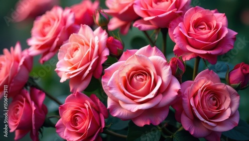 Intricate blooming roses, densely clustered, vibrant hues , wallpaper pattern, floral design, beauty