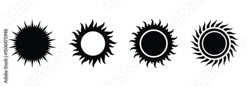 Sun icon set. Summer sunlight icon. Sun for web icons. Simple black sun icon set design with wavy rays on a white background. Vector illustration. EPS 10