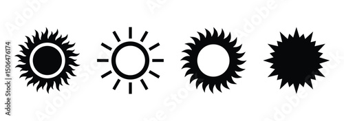 Set of black sun icon vector illustration isolated on white backogrund.