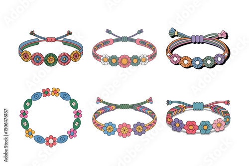 A set of six bracelets for women vector illustration.