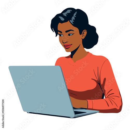 Focused woman replying to messages on laptop, modern communication