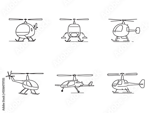 Minimalist gyrocopter line art for graphic projects