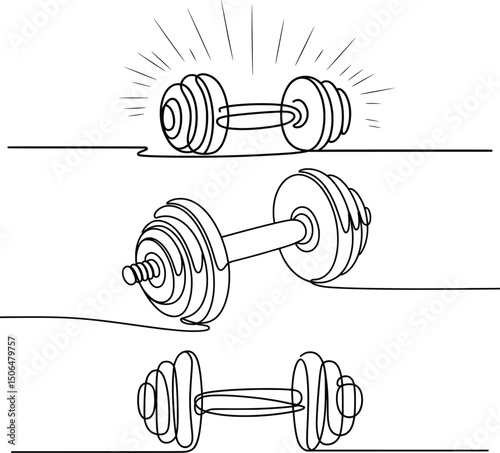 Three Dumbbells Line Art Minimalist Gym Fitness Illustration