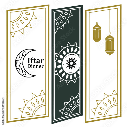 Elegant Ramadan Iftar Dinner Celebration Design With Golden Lanterns And Crescent Moon