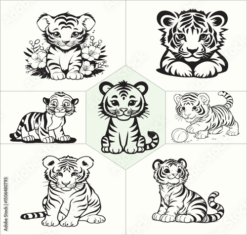 cute baby tiger vector set