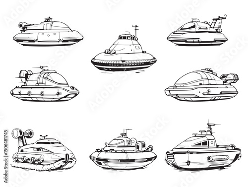 minimalist hovercraft line art style for vector graphics
