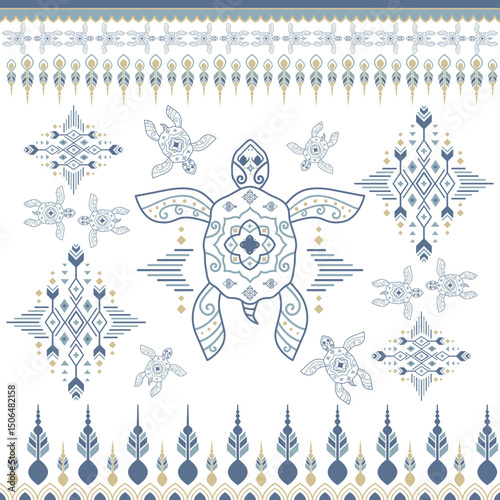semlress pattern Lucky turtle line Art