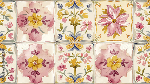 Canvas matte painting pink flower tiles