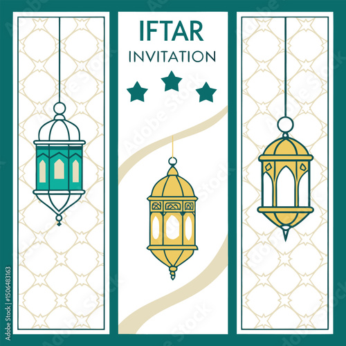 Elegant Iftar Invitation Design With Lanterns Stars And Geometric Background
