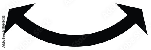 Curved double ended semicircular arrow. Double ended and dual arrow. Semicircular curved thin long double ended arrow. Vector illustration. EPS 10