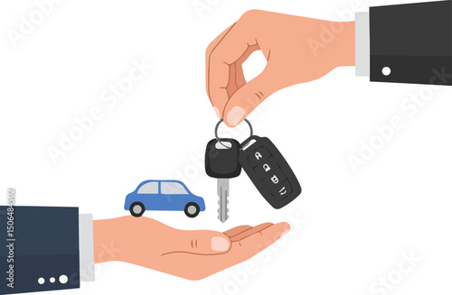 Create a kinds of Car rental or sale concept. Car sharing service. Selling, leasing, test drive or renting car service. Modern flat Vector art color with white background.