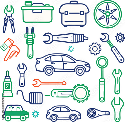 car and car tools icon set design