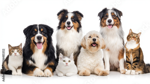 Dogs and cats sharing a playful moment together, harmony in unexpected friendship