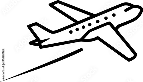 Small plane flying. Simple Line Art Airplane Icon in Flight