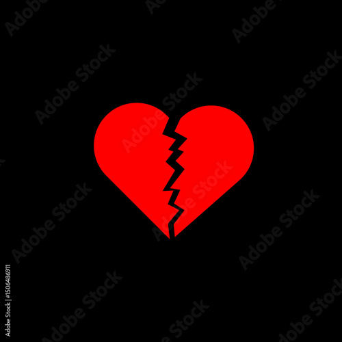 Broken heart or divorce icon isolated on black background