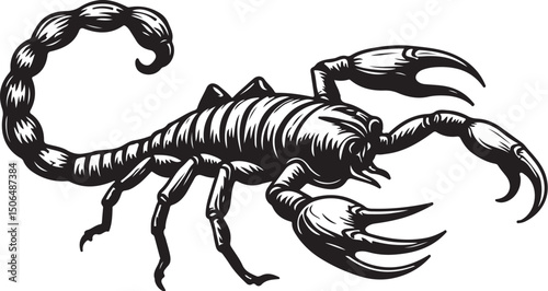 Detailed Black and White Illustration of a Scorpion
