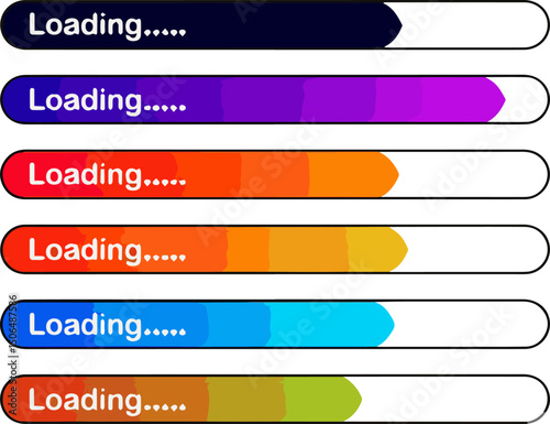 Create a kinds of Progress loading bar. Load sign Set of connecting indicators. Collection Loading status ,  Download progress vector art color with white background.