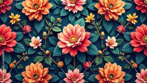 Intricate floral design, repeating seamlessly , fabric, paper, decor