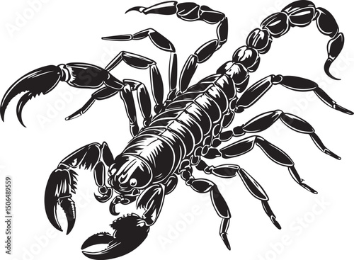 Detailed Black and White Illustration of a Scorpion