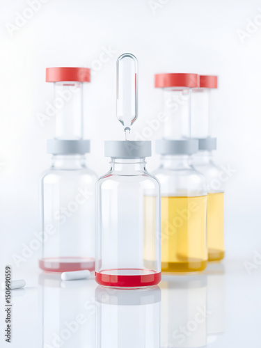 Vials with drug and empty, 3D rendering isolated on transparent background