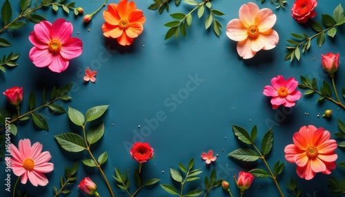 Scattered single blooms, small leaves, clean lines, pastel, bloom, nature