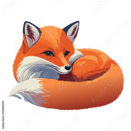 A fluffy fox curled up