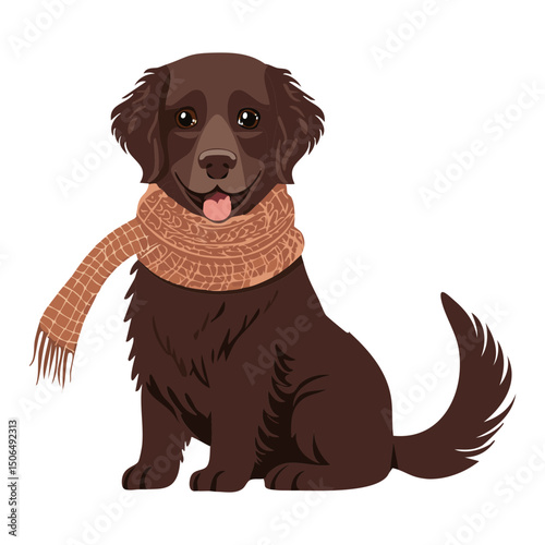 pet retriever dog using shawl llustration