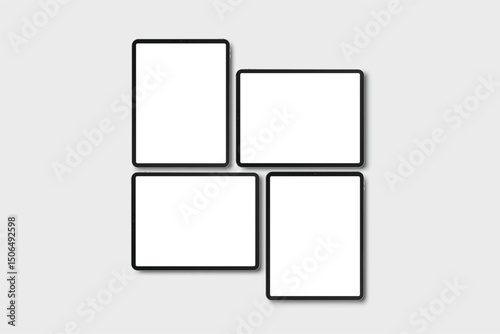 3D tablet, pen digital device mockup with blank screen isolated on background. Realistic, high quality pad empty display template for ui, ux, app, ads, banner marketing, website. Vector illustration
