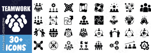 Teamwork icons collaboration partnership success group