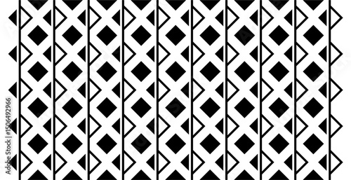 Black and White Geometric Tribal Pattern – Seamless Abstract Vector Background Design