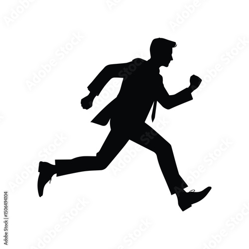 running man silhouette, businessman, hurry, hurries, isolated transparent