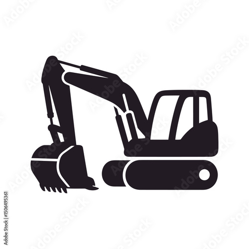 A striking silhouette of a modern excavator stands tall against the horizon, embodying strength