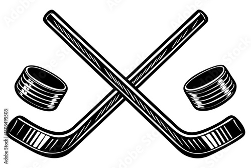 Vintage Hockey Sticks and Pucks Classic Sports Illustration, hockey, sticks, pucks, vintage, winning, graphics, visual, resource, league, tournament, passion, skill, strength, picture, monochrome, pla