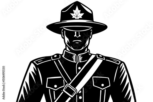 Canadian Mountie  A Bold Black and White Illustration, canadian, mountie, royal, mounted, police, officer, powerful, visual, justice, pride, resource, law, aesthetic, authority, nation, patriotic, ord