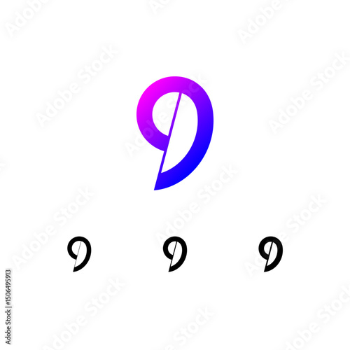 Art number 9 set, numeral nine for your logo abstract design, trendy modern vector illustration 10EPS