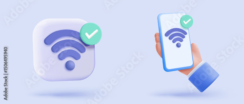 3d wireless connection and sharing network icon signs. Hotspot access point for join connectivity for private and public. Broadcasting with link WiFi. 3d spot signal icon vector render illustration