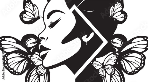Black woman silhouette with flying butterflies