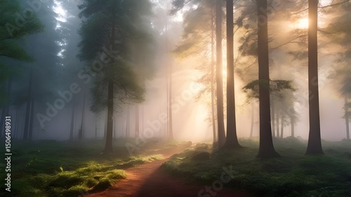 morning in the misty forest, nature concept