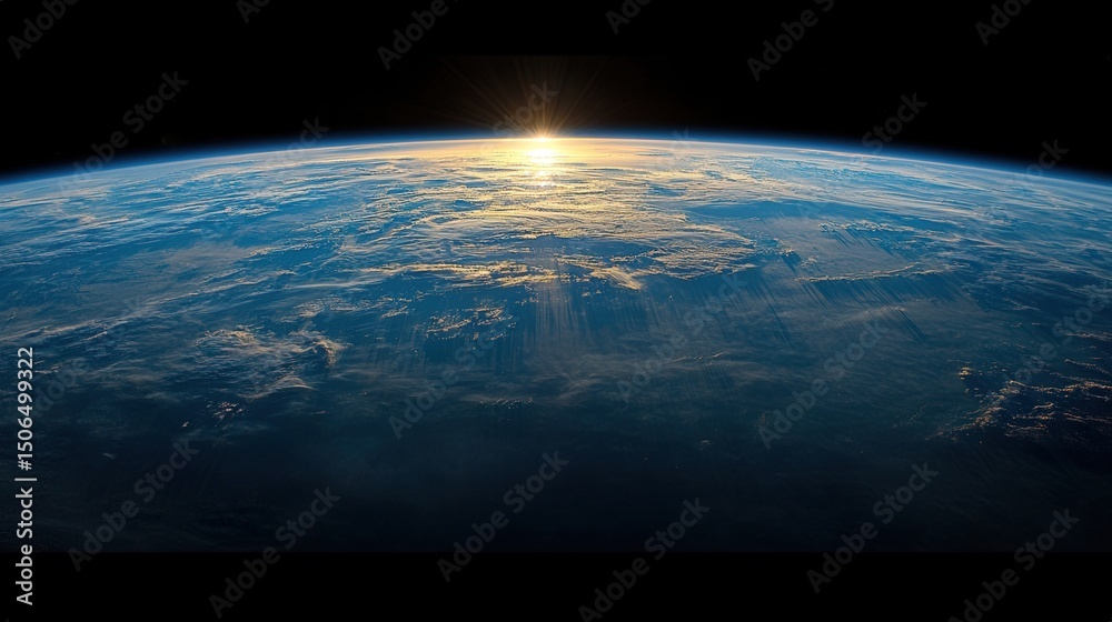 Fototapeta premium Spectacular view of earth from space with the sun rising on the horizon, a breath-taking sight.