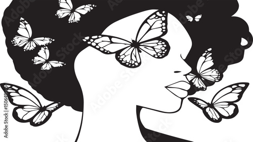Black woman silhouette with flying butterflies