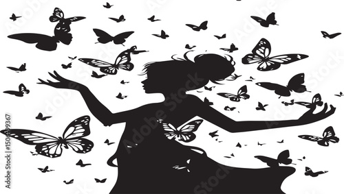 Black woman silhouette with flying butterflies