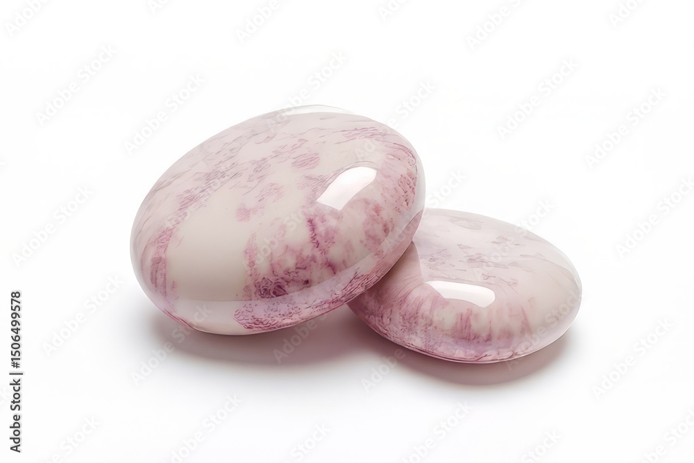 Fototapeta premium Two Smooth, Decorative, Light Purple-Pink Stones on White Background