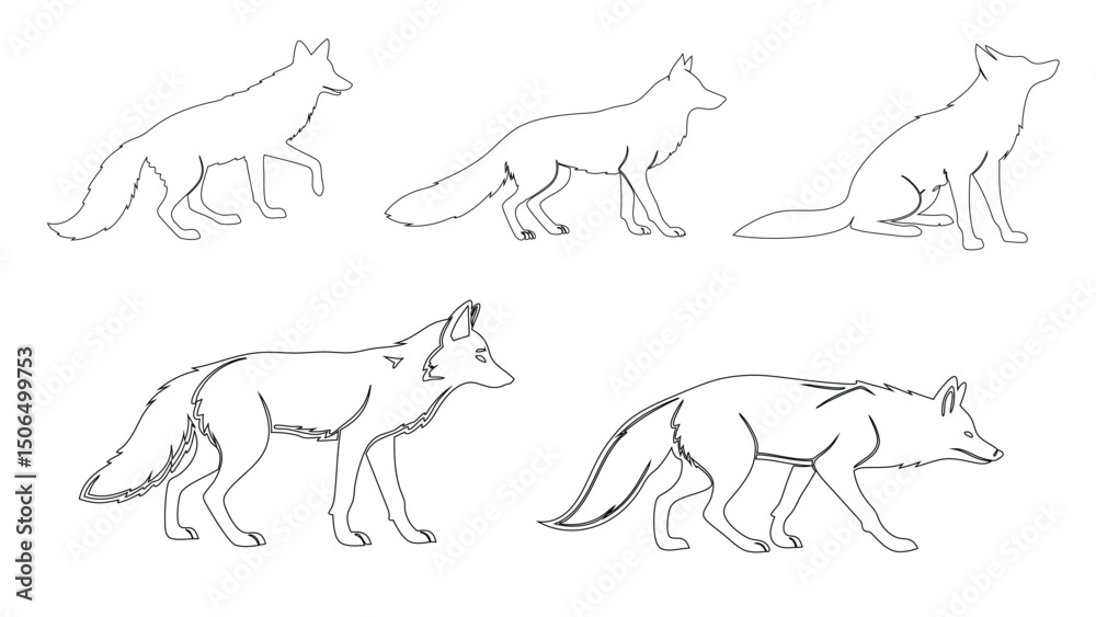 Fototapeta premium set of fox outline