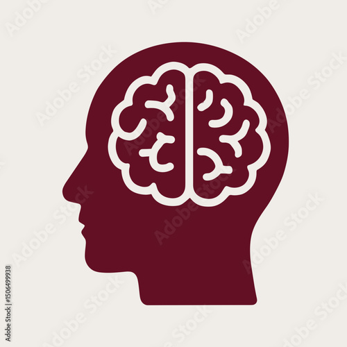 Brain silhouette with maroon background representing mental health  