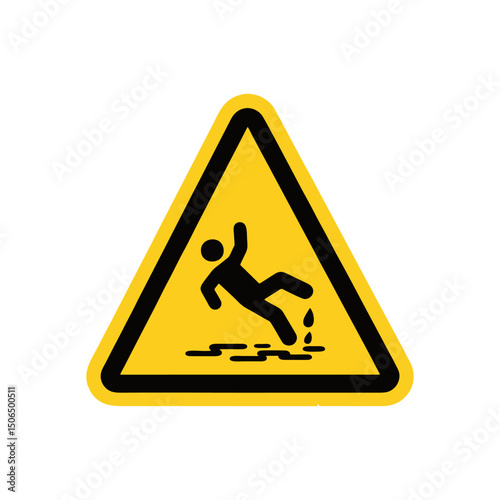  Wet floor, caution triangle, warning sign, safety hazard, yellow alert, workplace prevention, slip hazard, fall risk, industrial area, janitor cleaning, facility maintenance for workplace protection