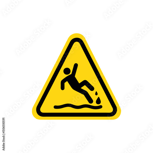Wet floor, warning hazard, caution triangle, safety symbol, yellow sign, workplace alert, slip risk, fall prevention, industrial cleaning, janitor area, facility warning for hazard control
