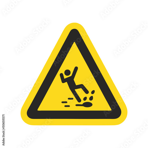 Wet floor, caution sign, warning symbol, hazard triangle, safety alert, workplace risk, slip prevention, fall warning, industrial area, janitor cleaning, facility maintenance for accident safety